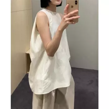 Женский льняной Топ без рукавов, с круглым вырезом