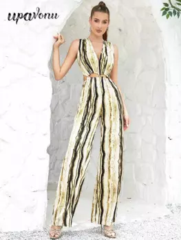 Женский Летний комбинезон без рукавов с V-образным вырезом