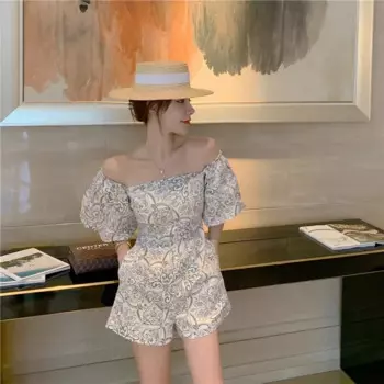 Женский Летний комбинезон с принтом в виде керамической плитки, облегающие шорты с высокой талией и квадратным вырезом, пляжные брюки