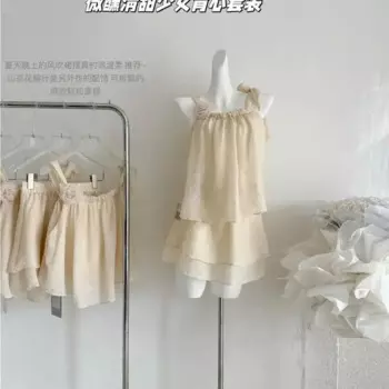 Женский летний костюм из 2 предметов, свободный кружевной топ с помятыми цветами + юбка и брюки, костюм на весну и лето 2024