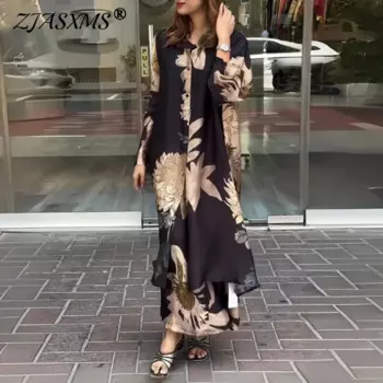 Женский модный новый комплект из двух предметов с принтом, весенняя однобортная рубашка с лацканами и брюки, осенний свободный женский костюм с длинными рукавами
