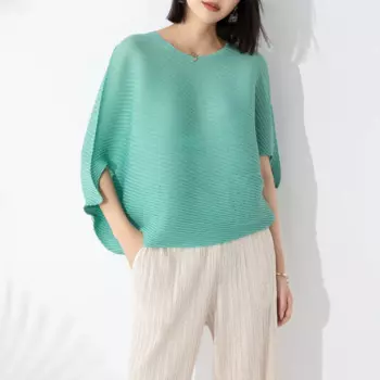 Женский модный плиссированный топ миаке с рукавами «летучая мышь», однотонный свободный элегантный универсальный пуловер с рукавом 3/4, футболка