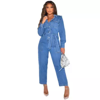 Женский модный Повседневный пикантный цельный джинсовый комбинезон с карманами и широкими штанинами