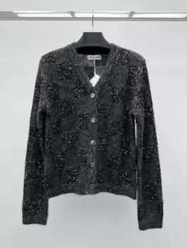 Женский мохеровый вязаный кардиган с блестками и V-образным вырезом
