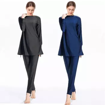 Женский Мусульманский купальник Burkini, сдержанный Мусульманский купальник с длинным рукавом, закрытый хиджаб, комплект из двух предметов