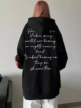 Женский объемный свитшот с капюшоном, черный длинный свободный пуловер с надписью Orint on, худи в стиле хип-хоп, женская одежда