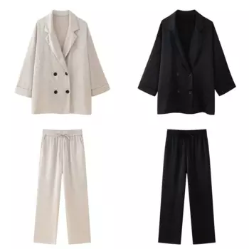 Женский облегающий костюм в стиле ретро с карманами, прямые свободные брюки, офисный женский костюм, лето 2024