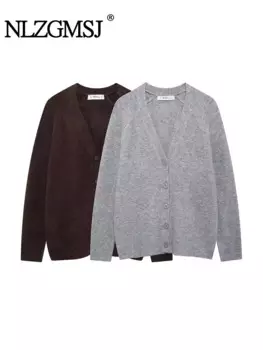 Женский однобортный Кардиган с длинным рукавом, V-образным вырезом