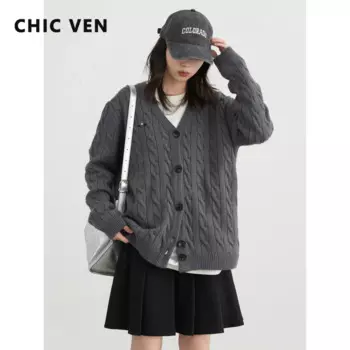 Женский однобортный Кардиган с V-образным вырезом, в Корейском стиле