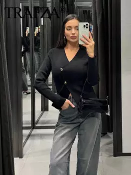 Женский однобортный Кардиган с V-образным вырезом и длинным рукавом