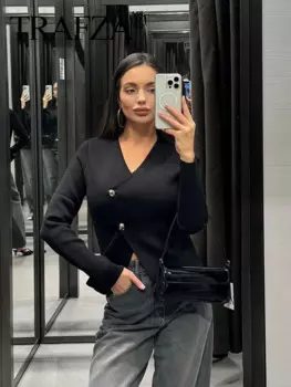 Женский однобортный Кардиган с V-образным вырезом и длинным рукавом