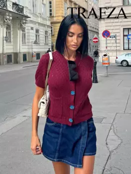 Женский однобортный свитер с карманами и круглым вырезом, на осень