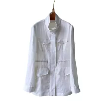 Женский однотонный Блейзер, льняная куртка-бомбер, весна-осень