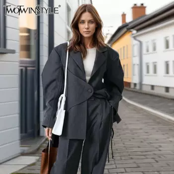 Женский однотонный Блейзер TWOTWINSTYLE, блейзер с английским воротником и длинными рукавами, со шнурком