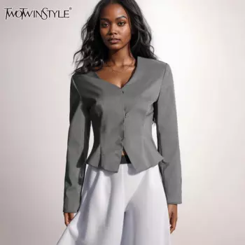 Женский однотонный Блейзер TWOTWINSTYLE, с открытыми плечами, с косым воротником и длинным рукавом, с разрезом, стройнящий, KJA501337