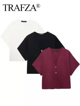 Женский однотонный кардиган с V-образным вырезом и коротким рукавом