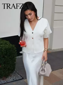 Женский однотонный кардиган с V-образным вырезом и коротким рукавом