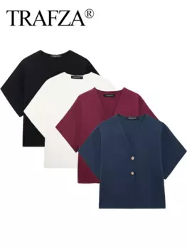 Женский однотонный кардиган с V-образным вырезом и коротким рукавом