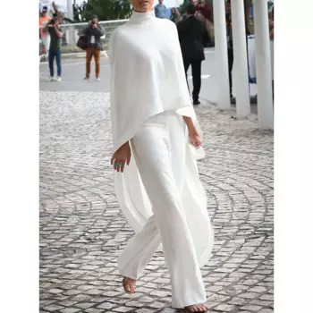 Женский однотонный повседневный костюм Freeacy из двух предметов, футболка с высоким воротником и прямые брюки, женские костюмы на весну-лето