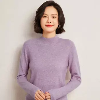 Женский однотонный пуловер из 100% кашемира с высоким воротом, плоский свитер, облегающий вязаный кашемировый свитер с длинными рукавами
