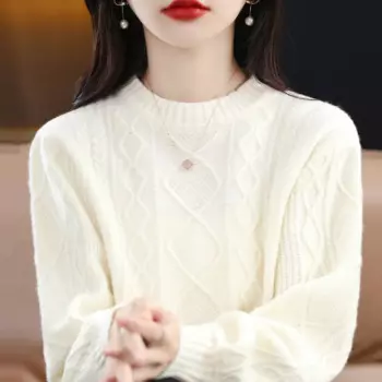 Женский однотонный пуловер с круглым вырезом, на осень и зиму