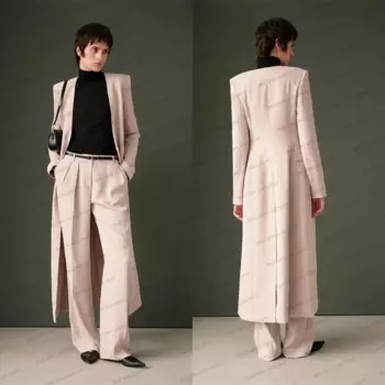 Женский официальный костюм, розовый комплект из 2 предметов, блейзер + длинные брюки, стильное свадебное платье для выпускного вечера, женский костюм на одной пуговице на заказ
