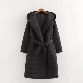 Женский офисный кардиган средней длины, повседневный облегающий хлопковый кардиган с капюшоном и поясом, Осень-зима 2024