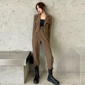 Женский офисный костюм Insozkdg с длинным рукавом и пряжкой