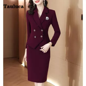 Женский офисный костюм из двух предметов, костюм из блейзера и юбки средней длины, осень 2023