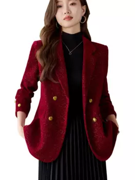 Женский осенне-зимний Блейзер, красный, кофейный, черный, Женская однотонная повседневная куртка