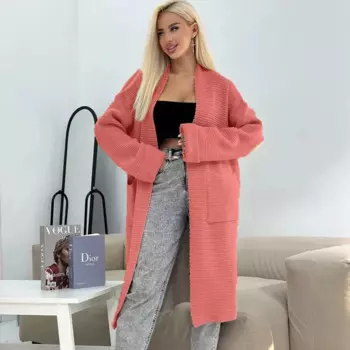 Женский осенне-зимний кардиган с длинными рукавами и карманами