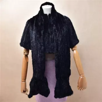 Женский осенне-зимний модный черный волосатый вязаный плащ из натуральной кроличьей шерсти рекс, свитер с длинным шарфом, джемпер, мантия, топ