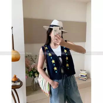 Женский осенне-зимний новый жаккардовый вязаный жилет с v-образным вырезом 2024, кардиган