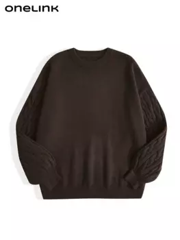 Женский осенне-зимний пуловер ONELINK, Темно-Коричневый Шерстяной Свитер оверсайз с длинным рукавом и круглым вырезом