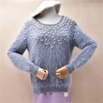 Женский осенне-зимний трикотажный пуловер из ангорской шерсти с круглым вырезом