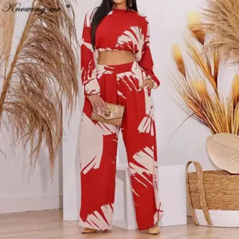 Женский осенний комплект из 2 предметов, Элегантный Повседневный пуловер и длинные широкие брюки