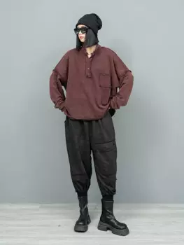 Женский Осенний модный костюм, однотонный Ретро пуловер с длинными рукавами, свитшот, брюки-султанки, уличный костюм из двух предметов