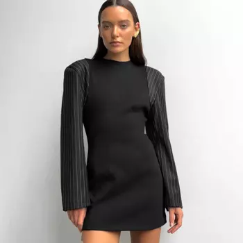 Женский осенний новый высококачественный полосатый костюм с рукавами, платье с индивидуальной строчкой, юбка