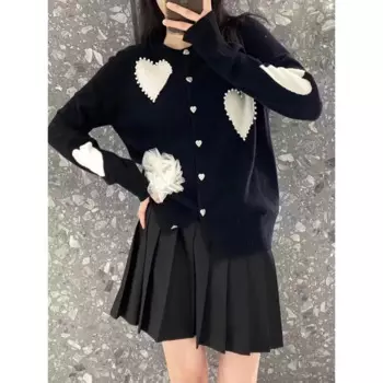 Женский Осенний вязаный кардиган с круглым вырезом и бусинами