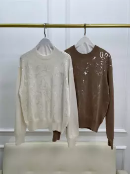 Женский Осенний вязаный пуловер с круглым вырезом и длинным рукавом