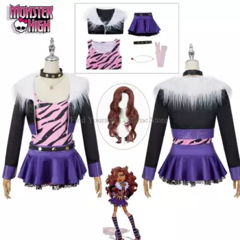 Женский парик Clawdeen Wolf для косплея Monster High, костюм для женщин на Хэллоуин, карнавал, ролевая форма, жемчужное ожерелье, юбка