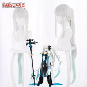 Женский парик для косплея Bubuwig, парик из синтетических волос Fate FGO Моргана, длиной 100 см, с серебристым и серым градиентом, с зеленым конским хвостом, термостойкие парики