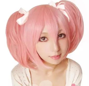 Женский парик для косплея Madoka Magica, парик с розовым косичкой, короткий парик в стиле Лолиты с двойным хвостом, парики для костюма на Хэллоуин и вечеринку