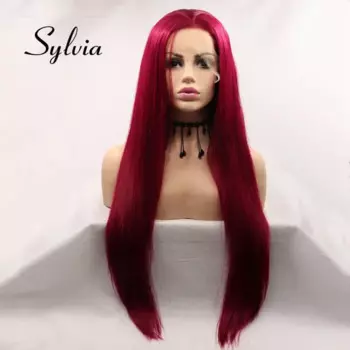 Женский парик для косплея silvia, темно-красный синтетический парик на сетке спереди, Длинные шелковистые прямые парики, парик на каждый день