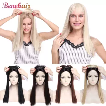 Женский парик с челкой на клипсах BENEHAIR, длинные прямые накладные волосы на клипсах, накладные синтетические волосы