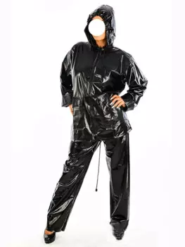 Женский пиджак из ПВХ с капюшоном и карманами, свободные брюки, 2 предмета, готический блестящий Пиджак из лакированной кожи на молнии, эластичные брюки, костюм на заказ