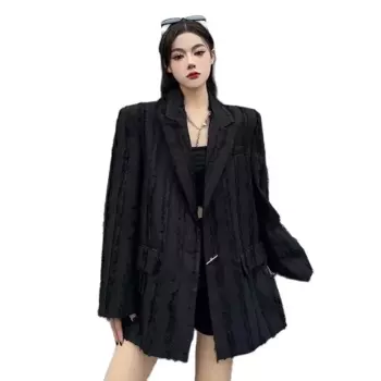 Женский пиджак свободного покроя, повседневный пиджак с кисточками, однотонный черный Блейзер, весна-осень 2024