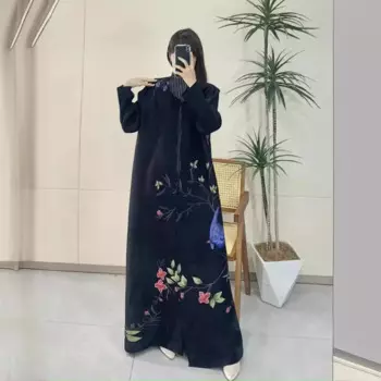 Женский плиссированный кардиган, длинное черно-белое плиссированное платье-ветровка с круглым вырезом, осень