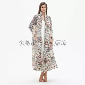 Женский плиссированный кардиган KAF, длинный плащ в арабском стиле с винтажным принтом, абайя, большой Тренч для весны и осени, 2024