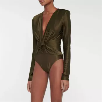 Женский плиссированный комбинезон с V-образным вырезом, длинным рукавом